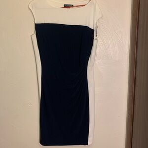 Lauren Ralph Lauren White and Cream Sheath Dress Sleeveless Crew Neck